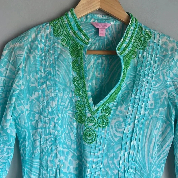 Lilly Pulitzer Sarasota Beaded Tunic Sea Cups Shorely Blue - Picture 4 of 10